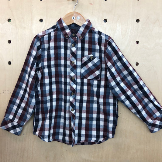 Shirt - Plaid burgundy & Navy - Age 6