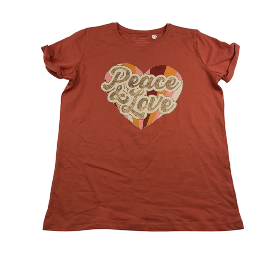 Primark Orange Peace & Love Love Heart T-shirt Age 12