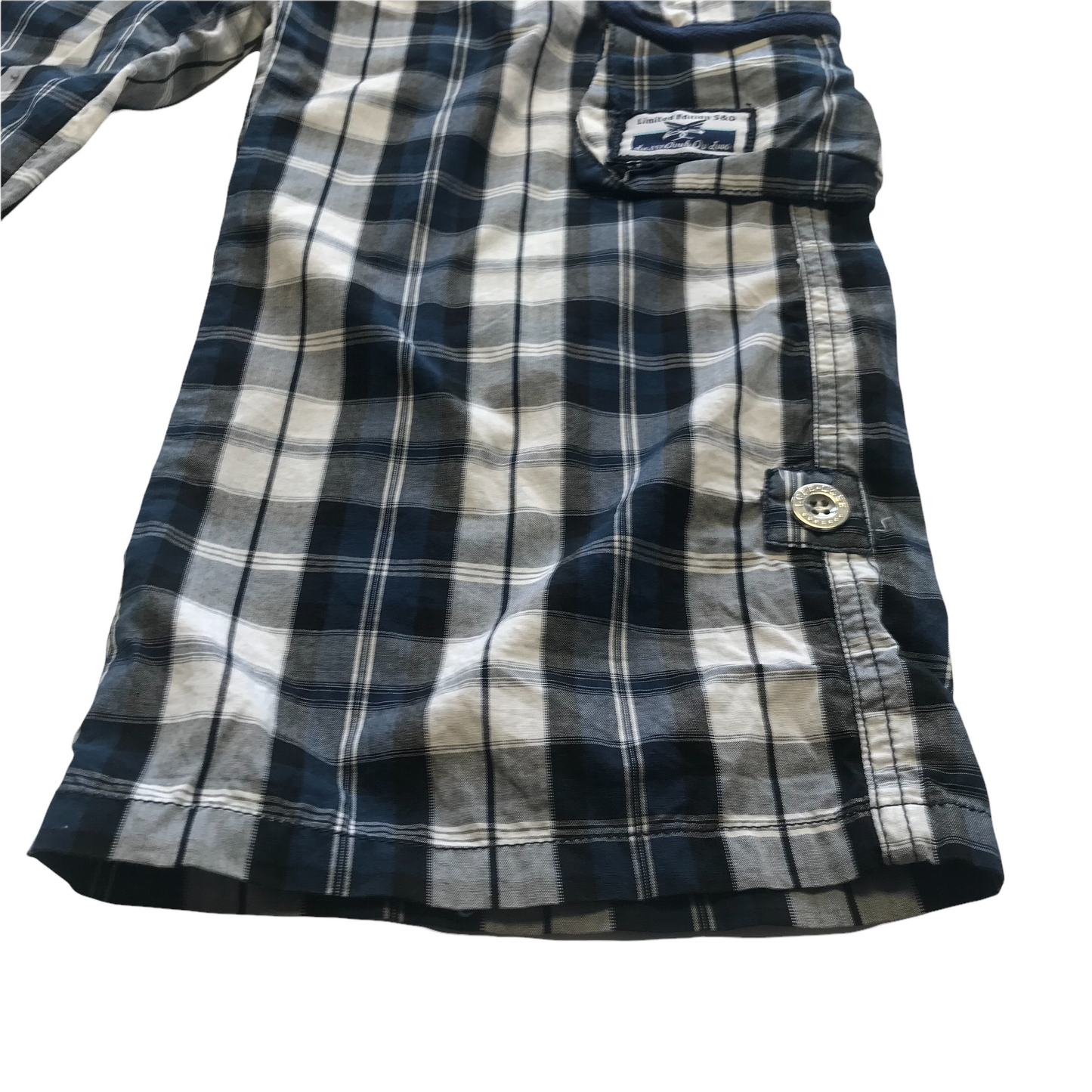 Le Chic Blue and White Check Cargo Capri Shorts Age 12