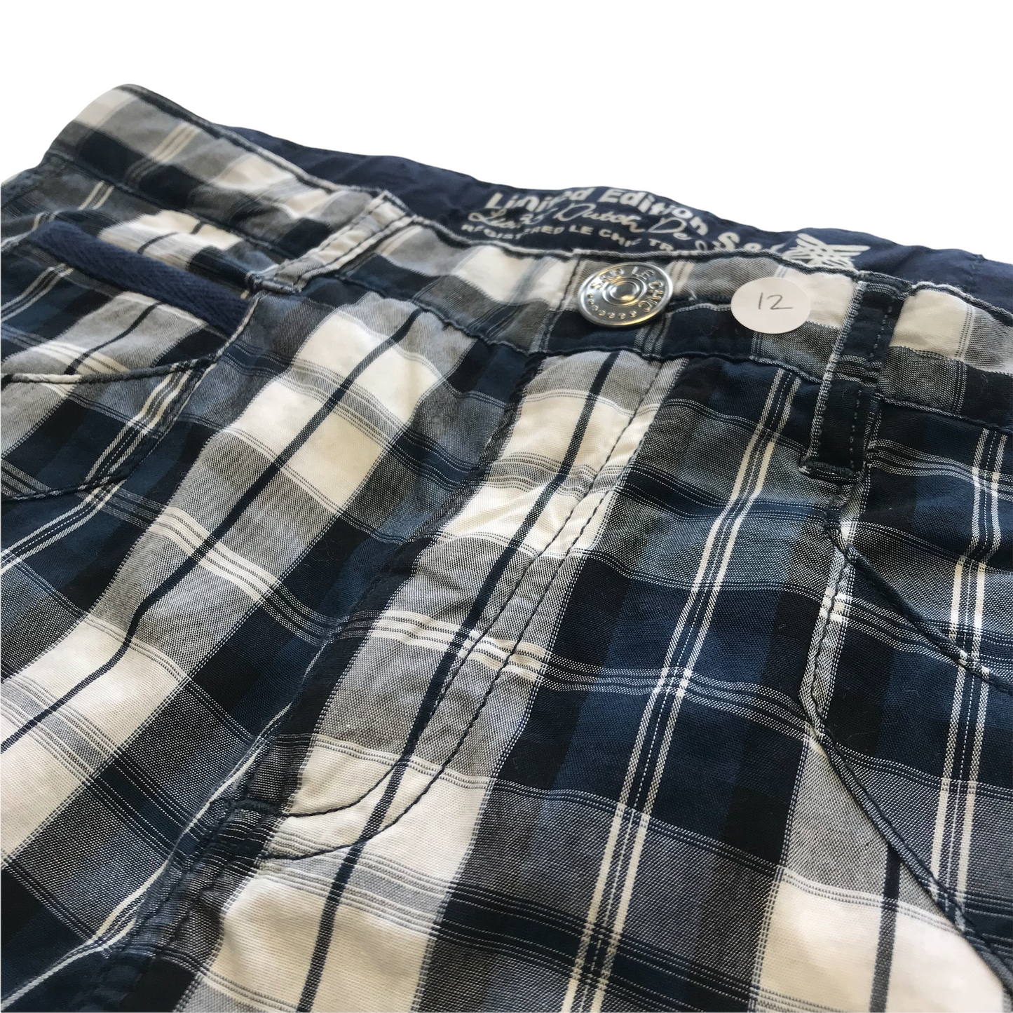 Le Chic Blue and White Check Cargo Capri Shorts Age 12