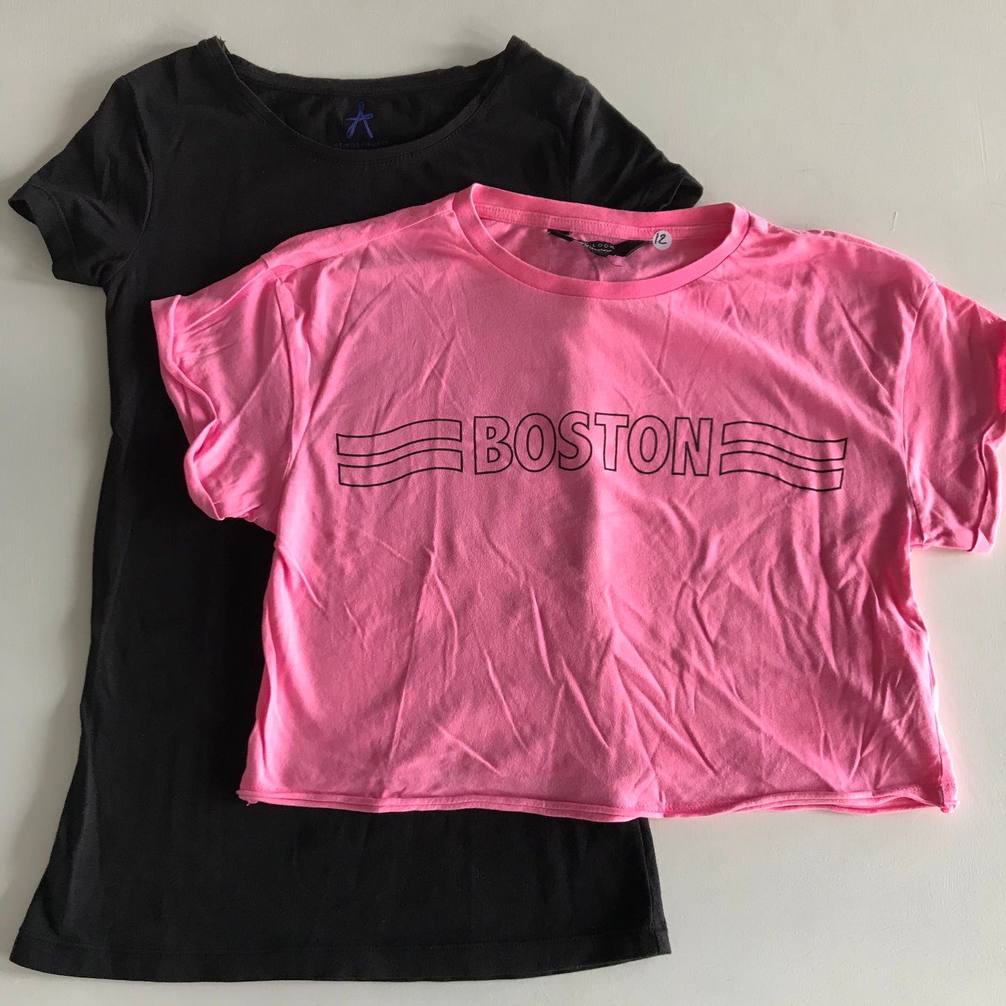 New Look Pink Boston Crop Top and Primark Black T-shirt Bundle Age 12