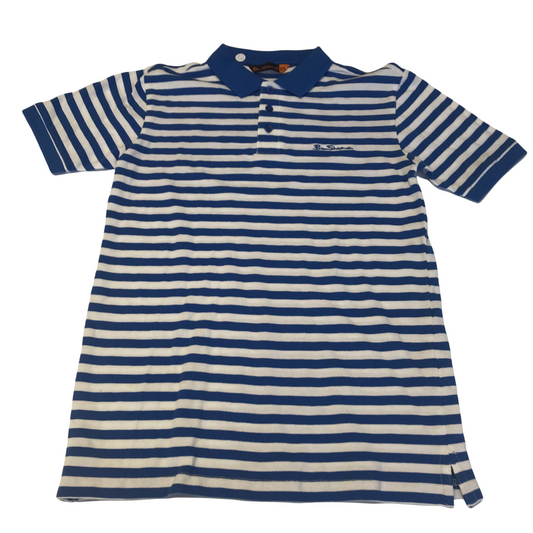 Ben Sherman White and Blue Stripy Polo Shirt Age 12