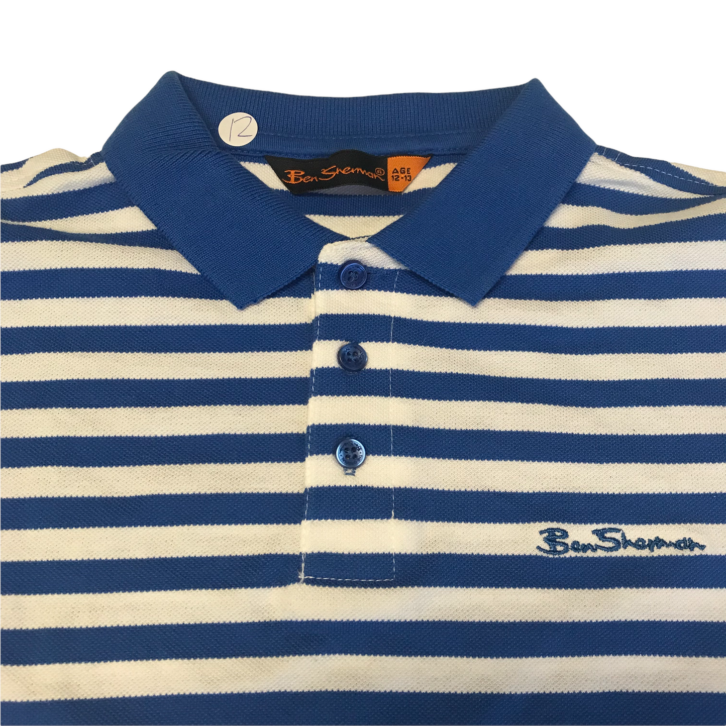 Ben Sherman White and Blue Stripy Polo Shirt Age 12