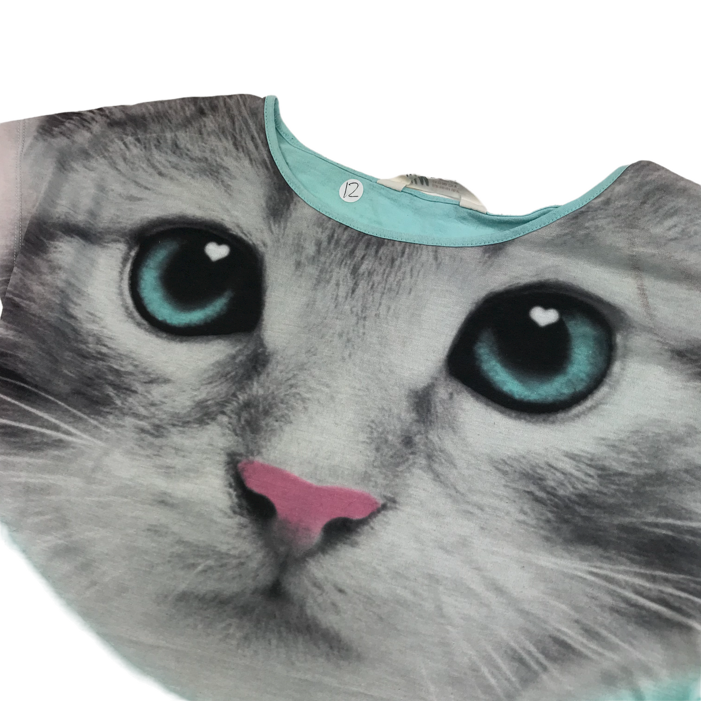 H&M Turquoise Cat T-shirts Age 12