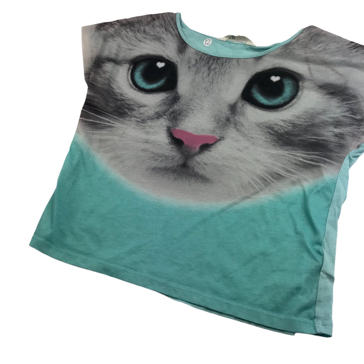 H&M Turquoise Cat T-shirts Age 12