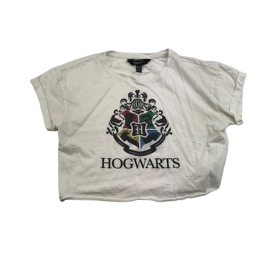 New Look White Hogwarts Cropped T-shirt Age 12