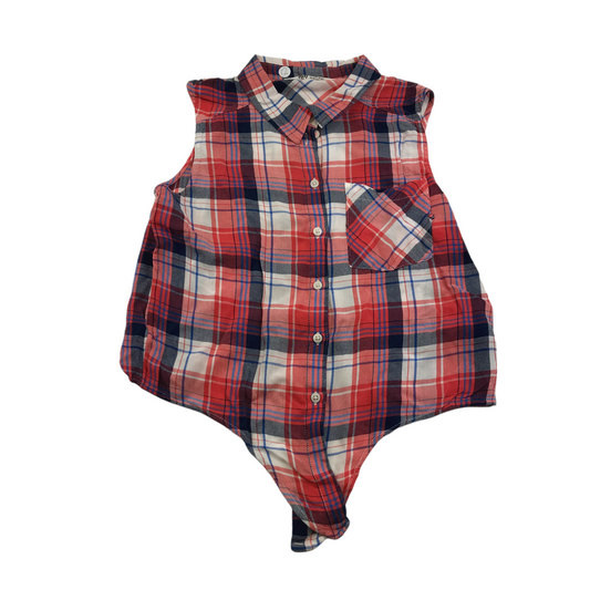 H&M Red and Navy Checked Crop Top Age 12