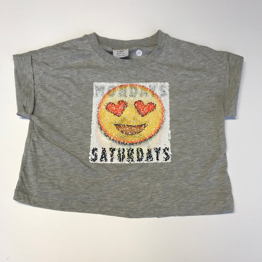 Grey Cropped Sequin Emoji T-shirt Age 12