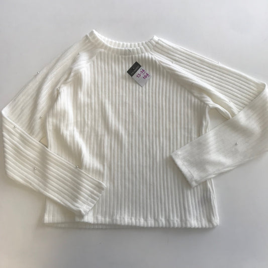 White Ribbed Jumper with Pearls Age 13