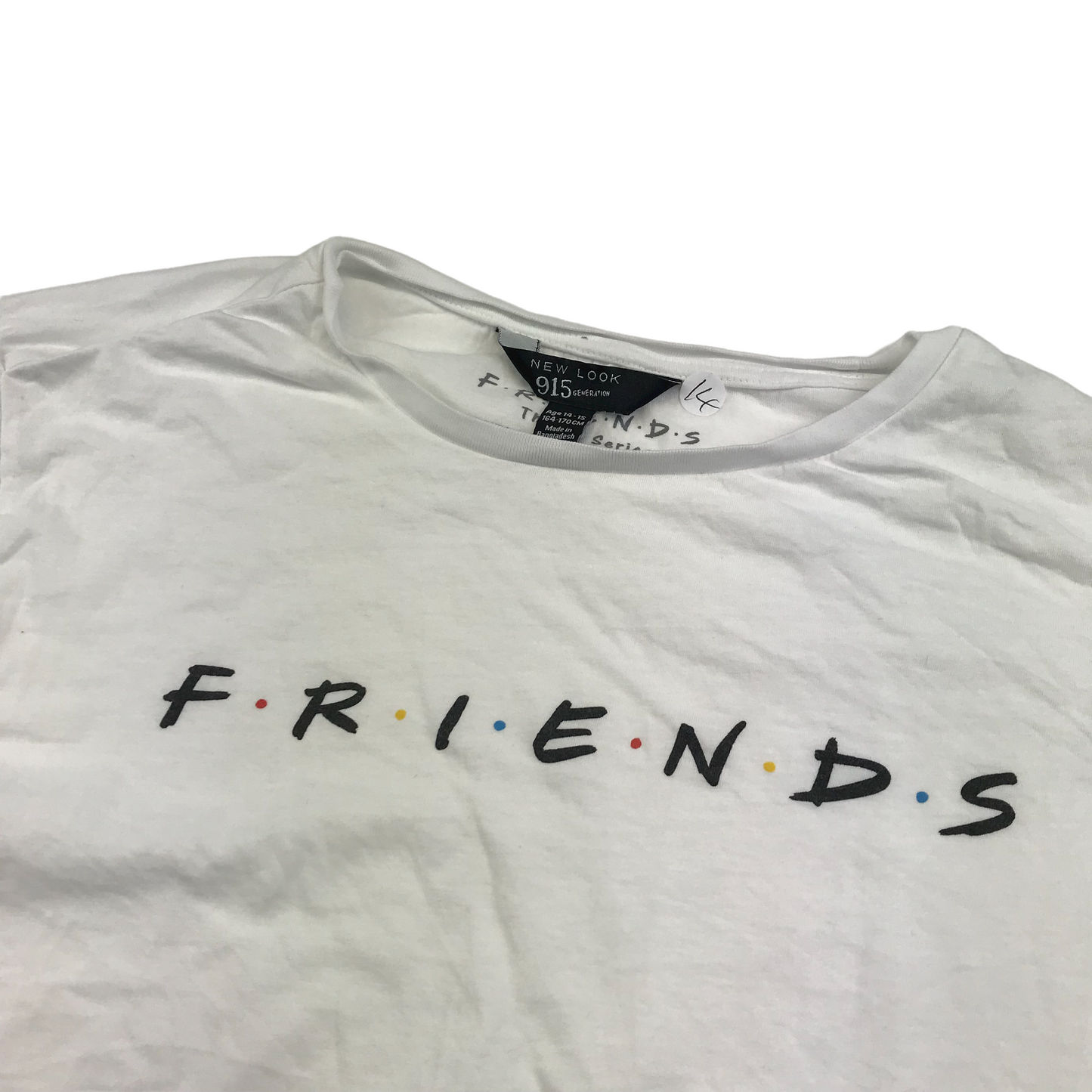 New Look White Friends Cropped T-shirt Age 14