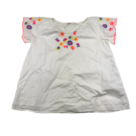 Boden White Bright Colour Floral Embroidery Blouse Top Age 15