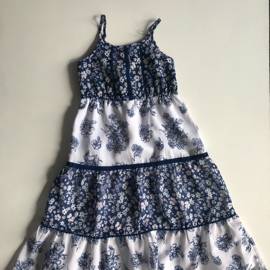 Dress - Blue & White Floral Maxi - Age 6