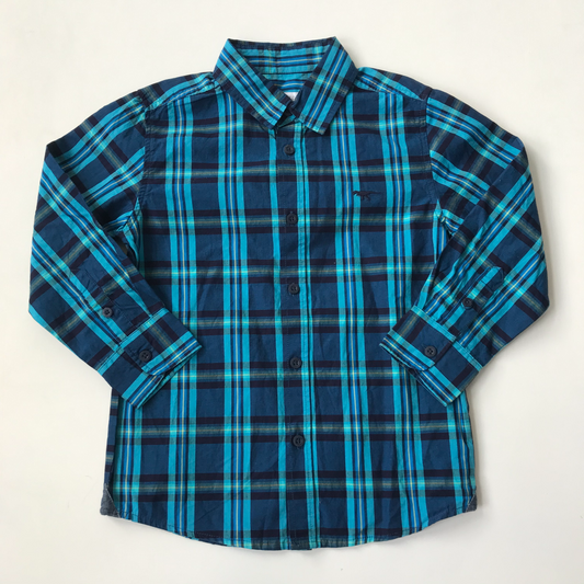 Shirt - Blue Check with Dinosaur Detail - Age 4