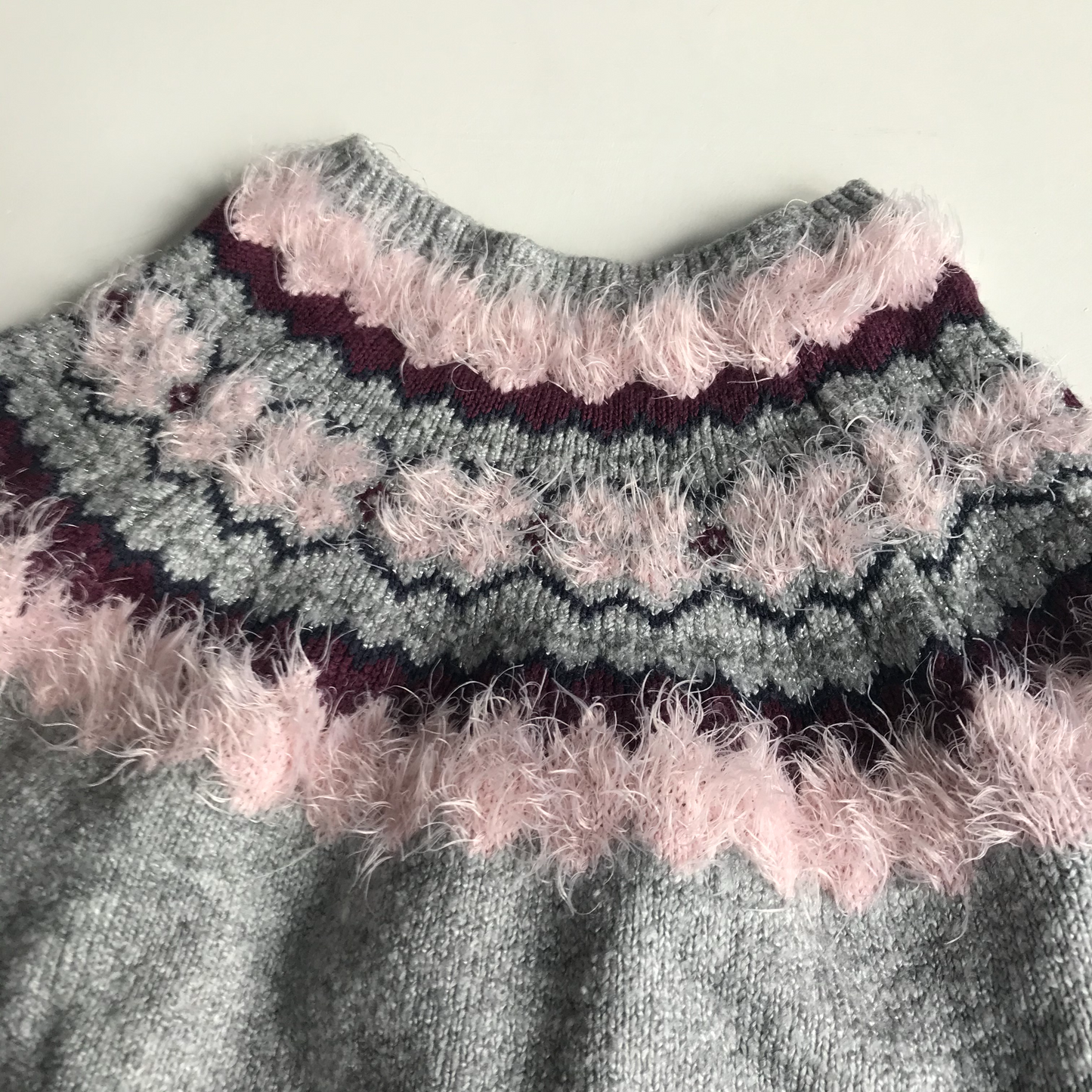 Dress - Knit Jumper Grey & Pink - Age 7