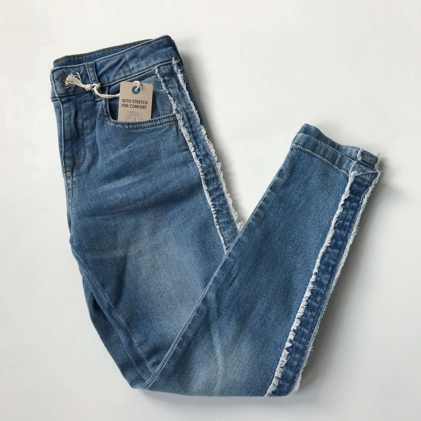 M&S Light Blue Stretchy Skinny Leg Jeans with Side Details Age 8