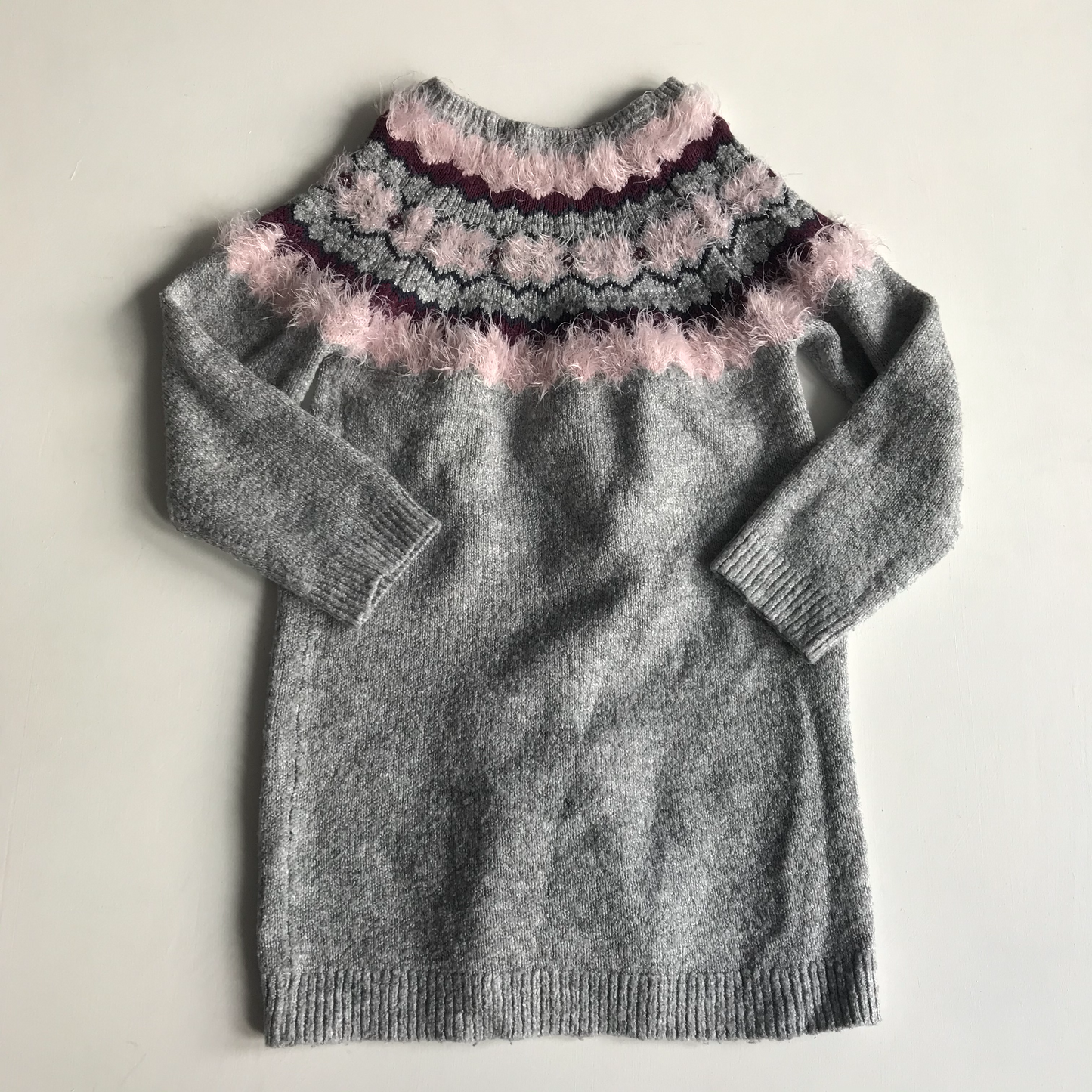 Dress - Knit Jumper Grey & Pink - Age 7