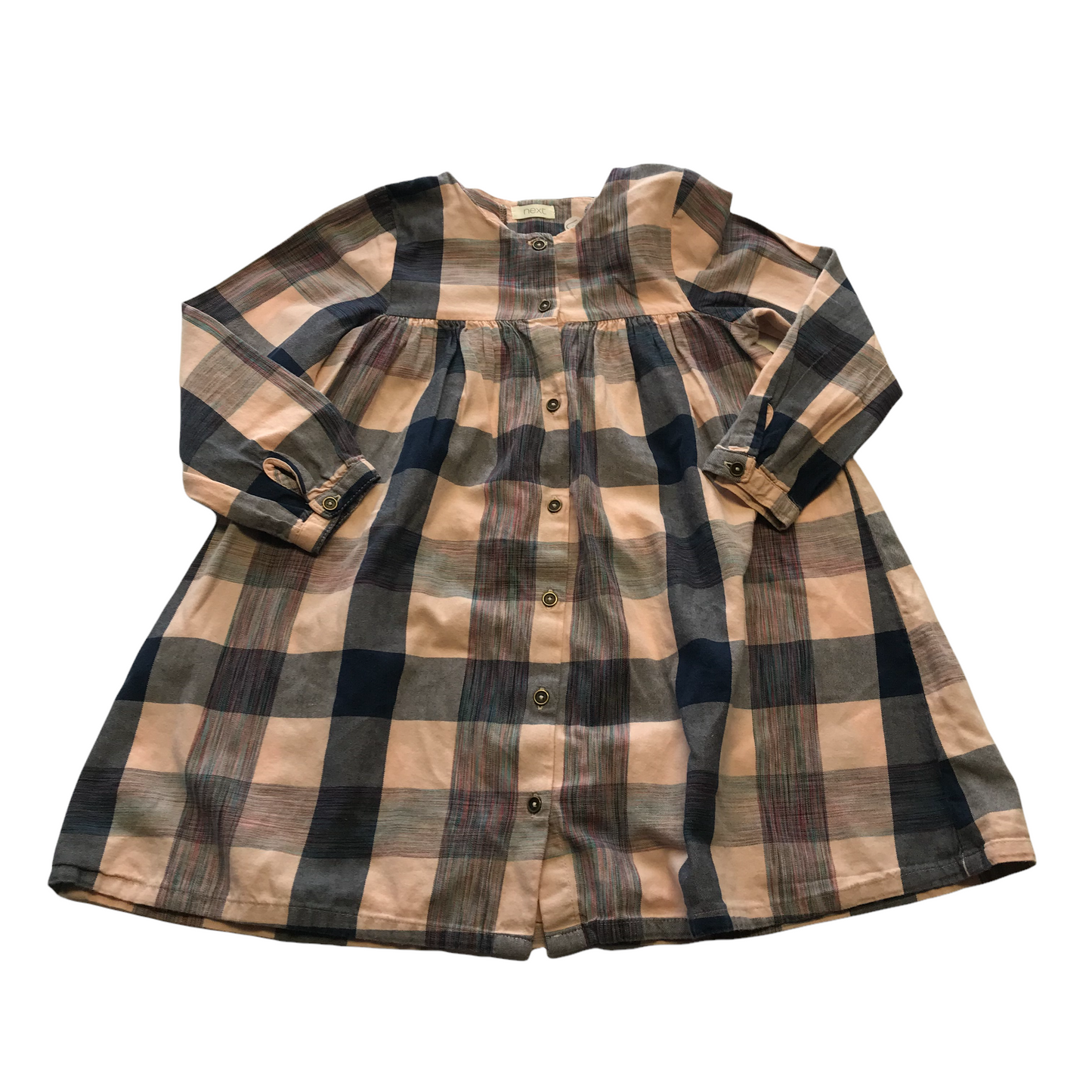 Next Light Pink and Navy Check Long Sleeve Dress Age 4