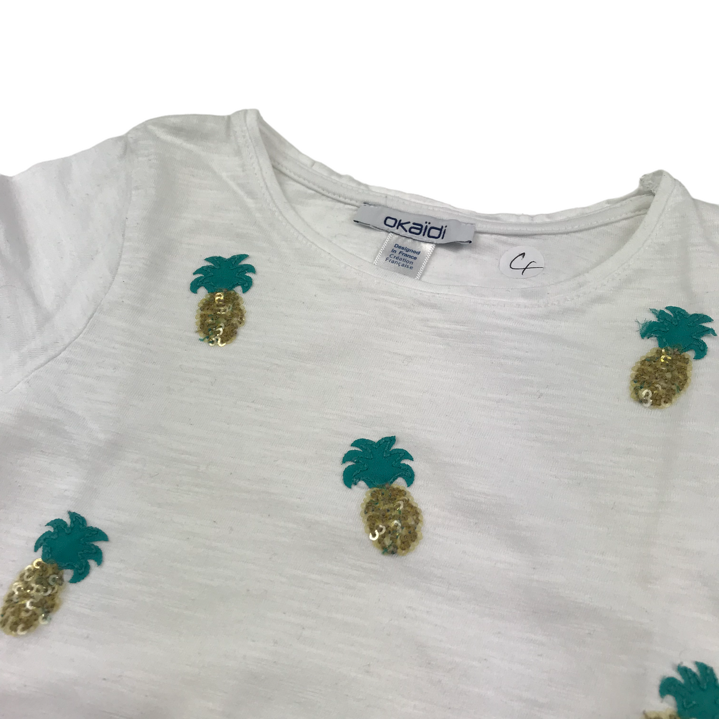 Okaidi White Sequins Pineapple T-shirt Age 4