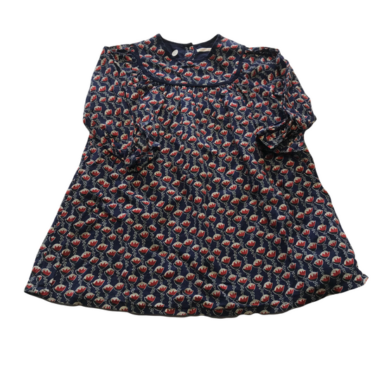 Monoprix Navy Blue Floral Long Sleeve Dress Age 4