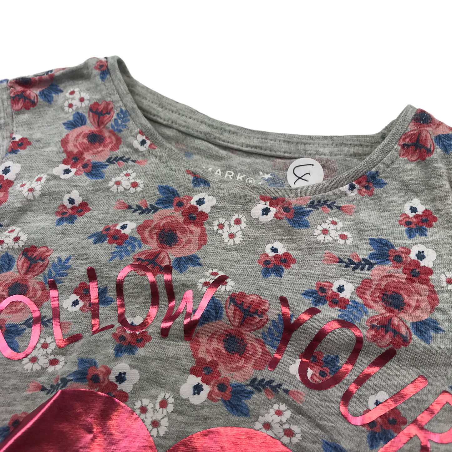 Primark Grey Floral Rose Love Heart T-shirt Age 4