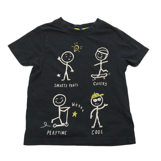 George Black Stick Man T-shirt Age 4