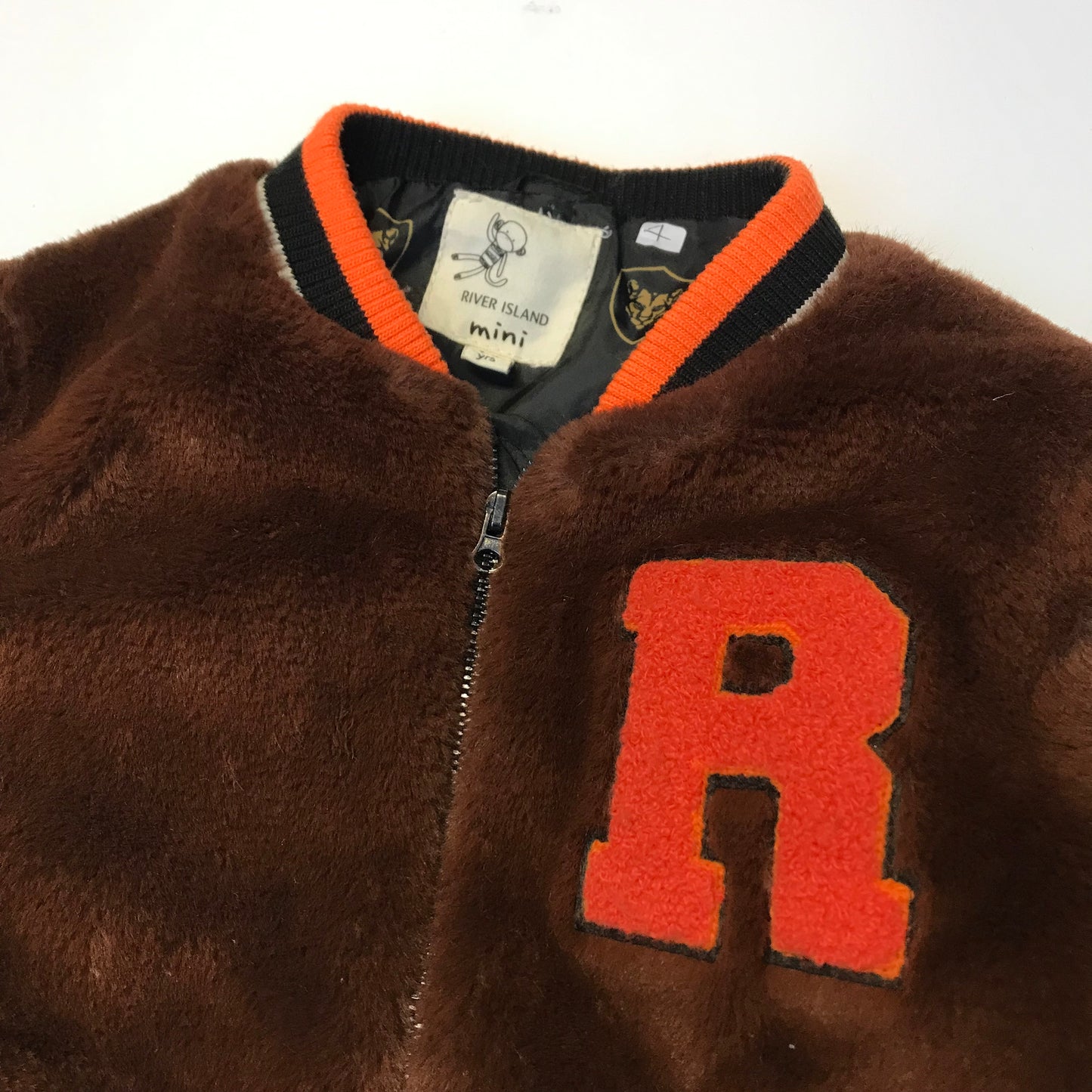 River Island Fluffy Brown Bomber Jacket Age 4