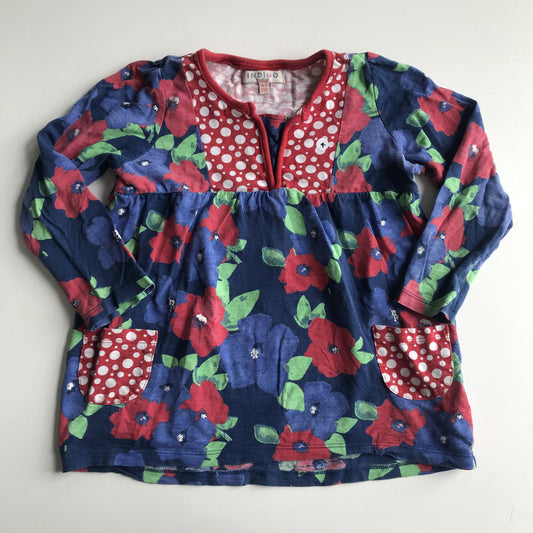 M&S Blue and Red Floral Long Sleeve T-shirt Age 4