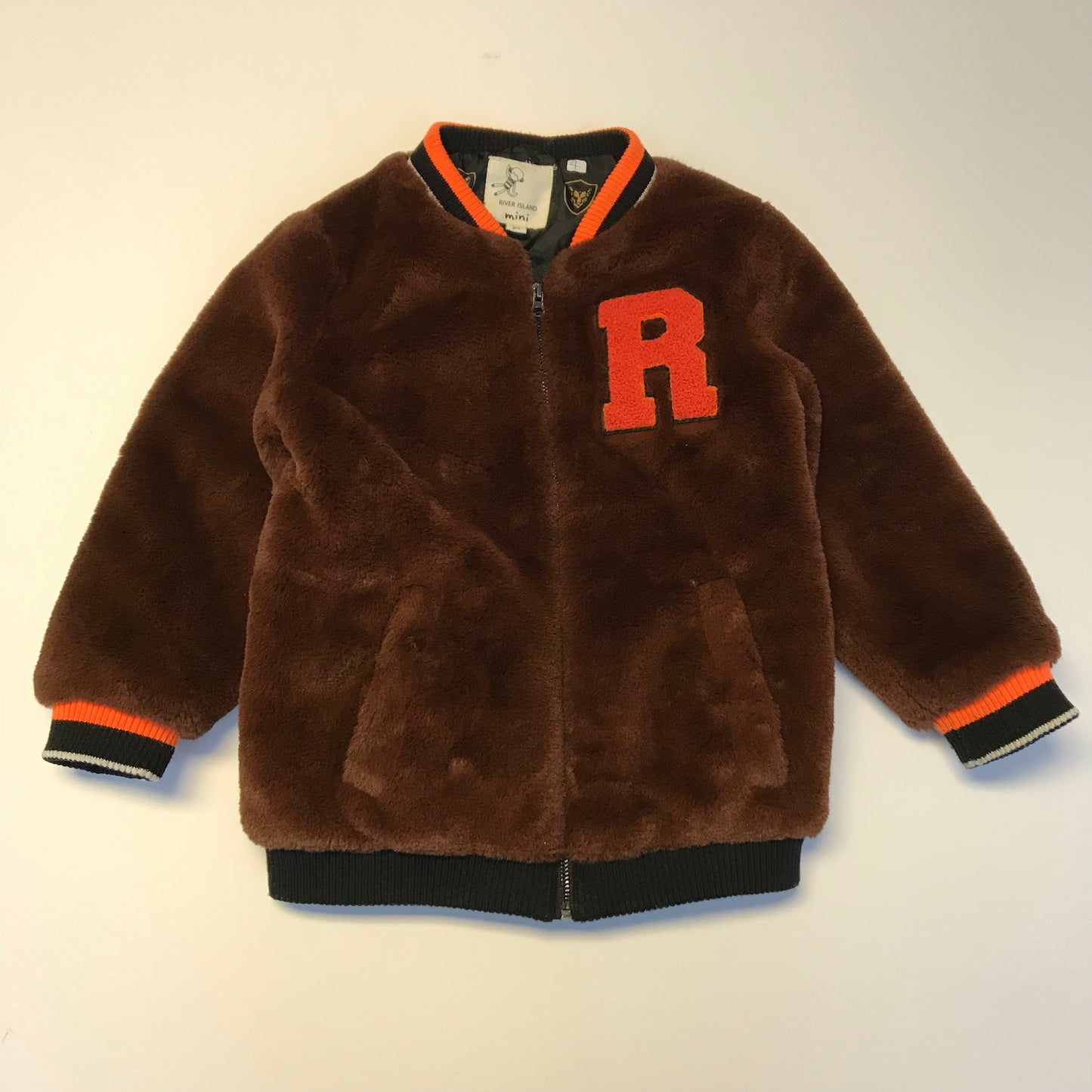 River Island Fluffy Brown Bomber Jacket Age 4