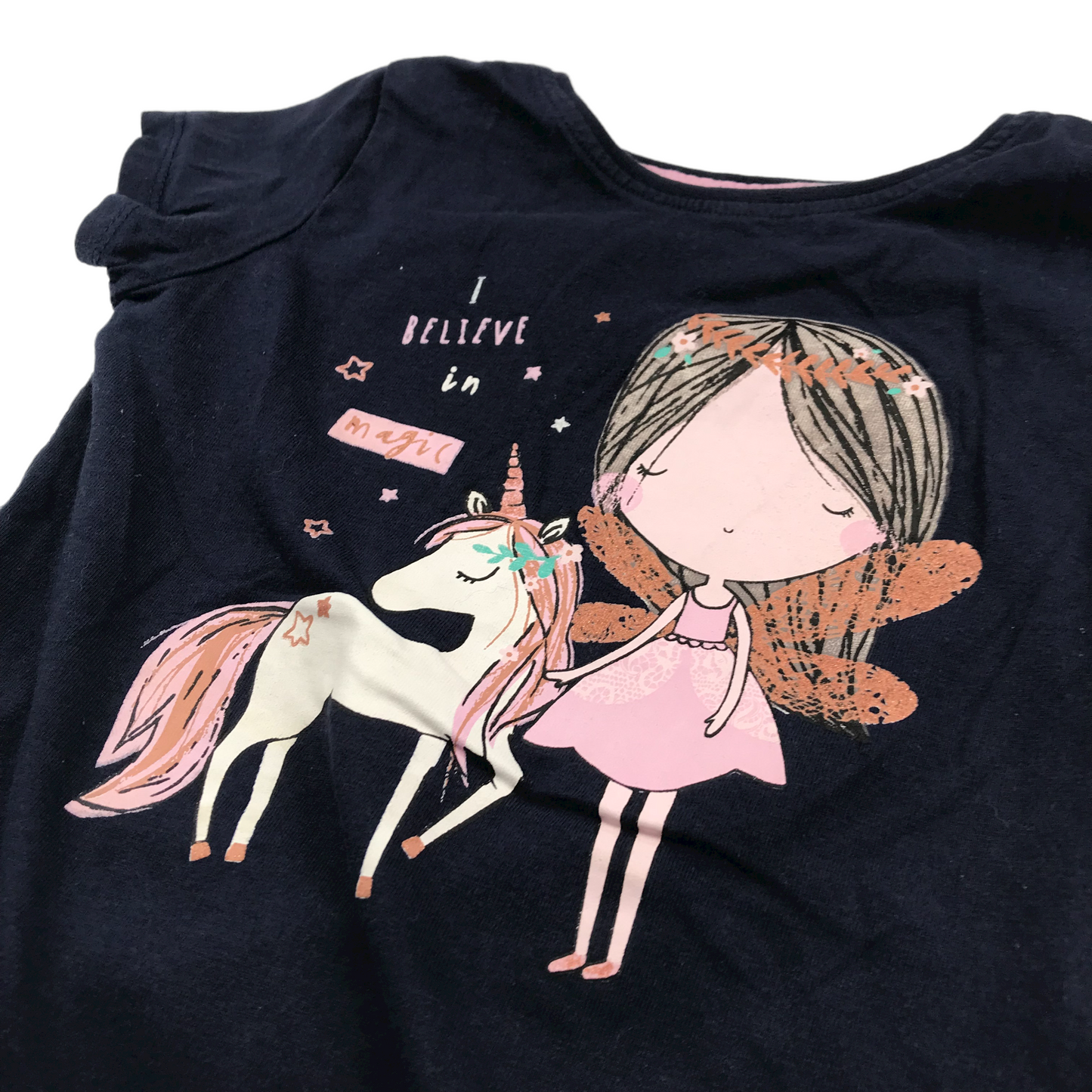 Primark Navy Fairy Unicorn T-shirt Age 4