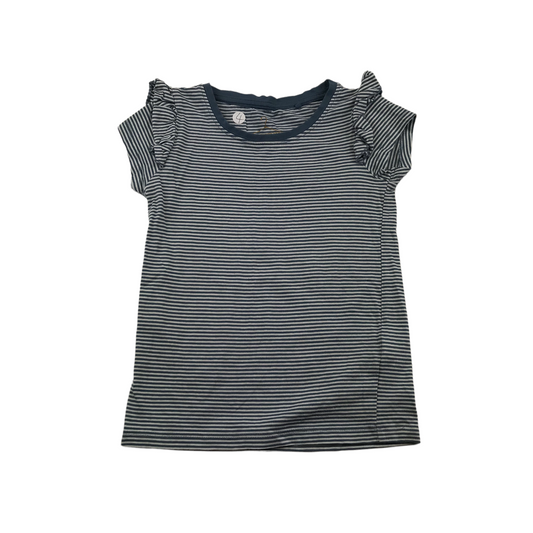 Next Navy Stripy Frilled Shoulder T-shirt Age 4