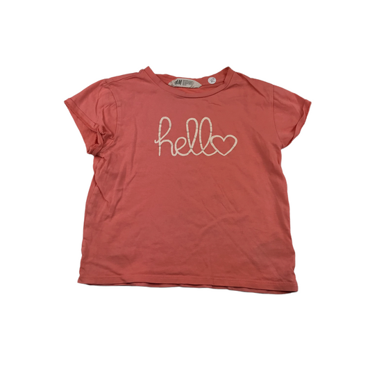 H&M Peachy Pink Hello Print T-shirt Age 4