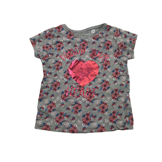 Primark Grey Floral Love Heart T-shirt Age 5