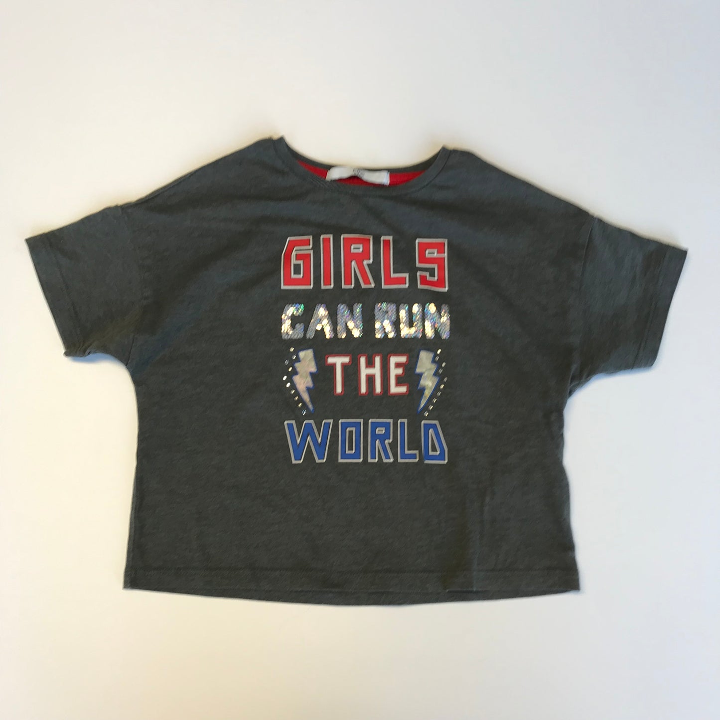 M&S Grey Girls Run The World T-shirt Age 5