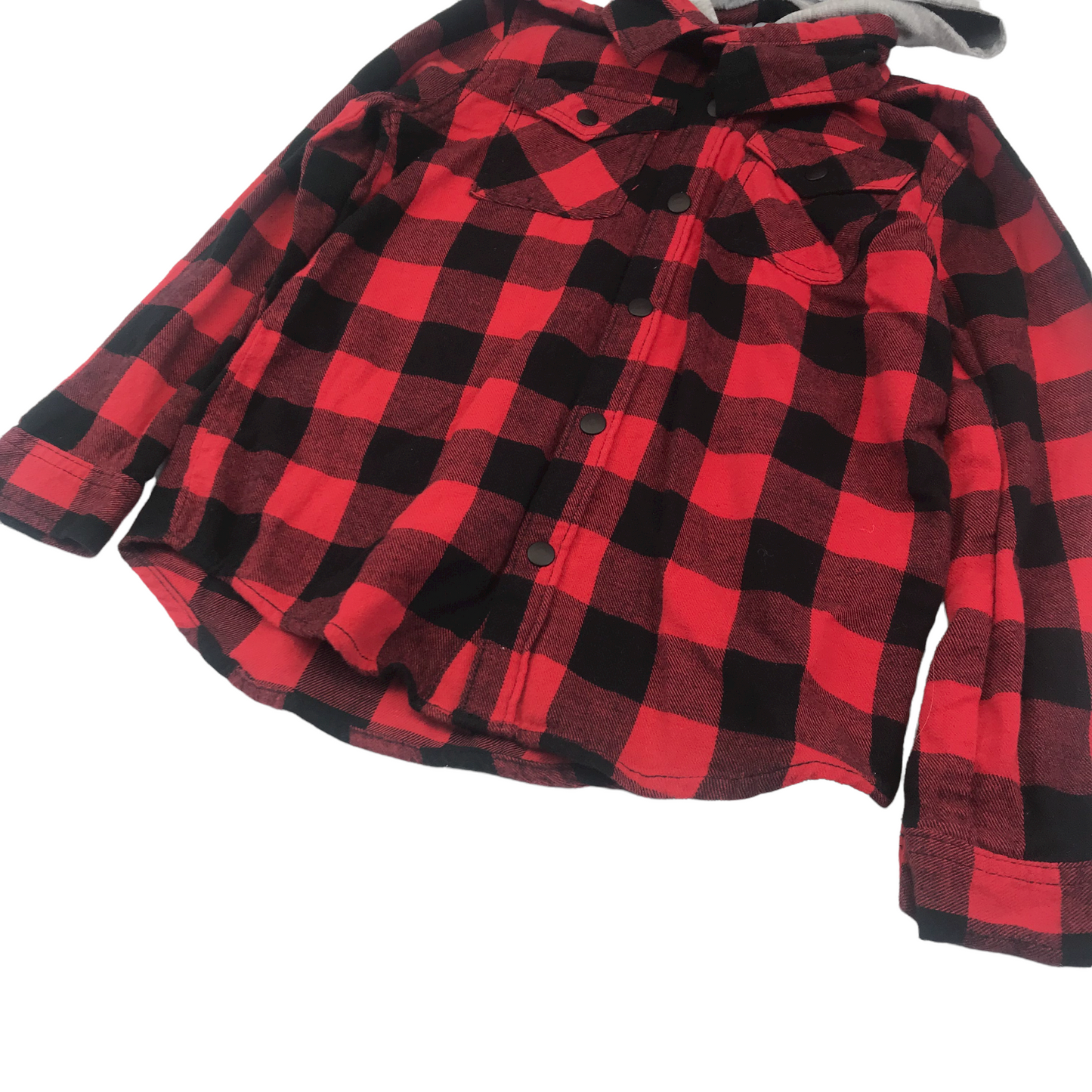 F&F Red and Black Checked Hooded Shirt Age 5