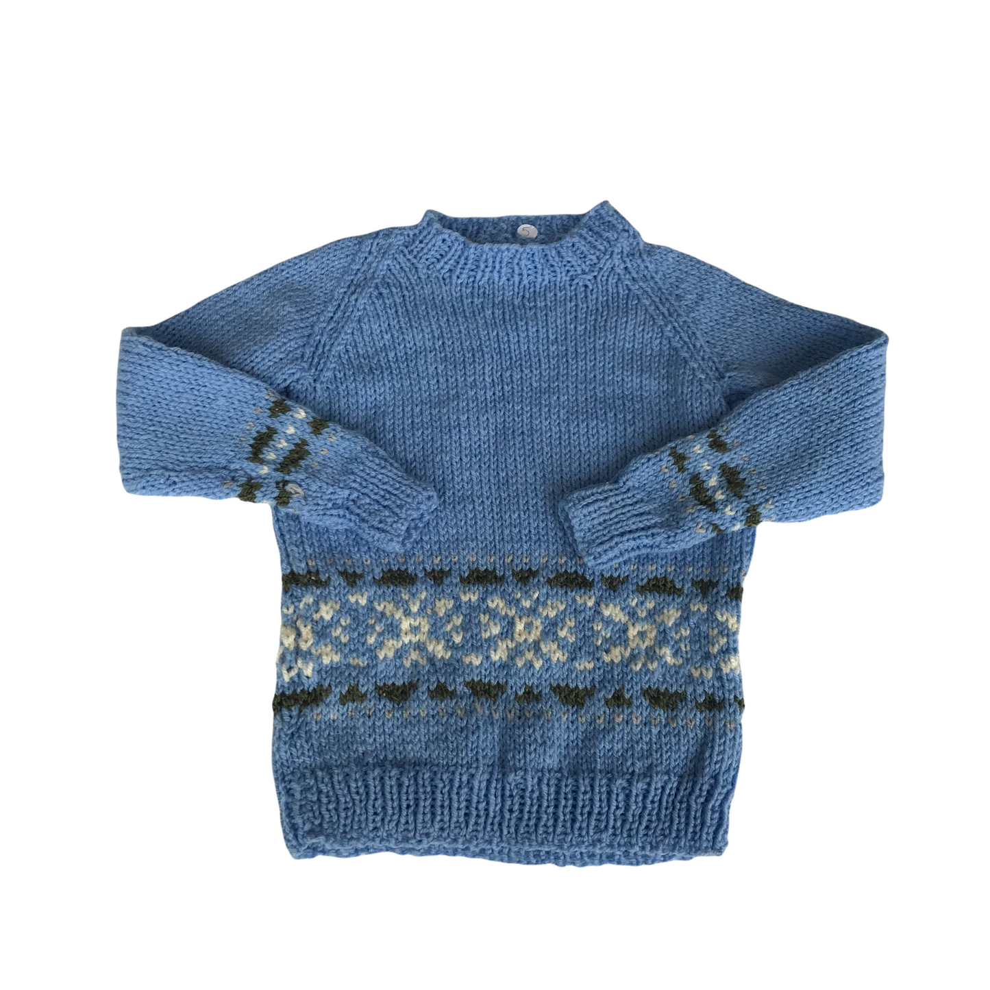 Blue Hand Knitted Pattern Jumper Age 5