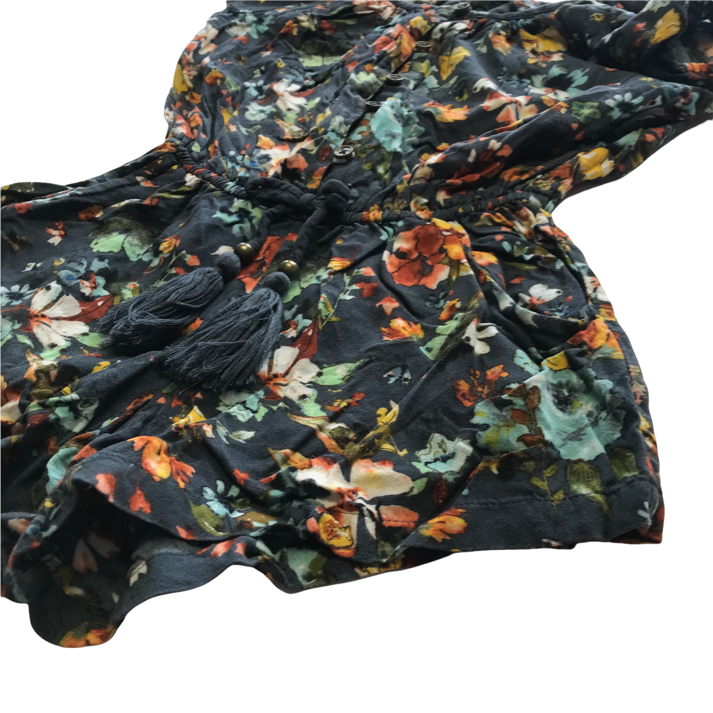 Next Black and Colourful Floral Playsuit Age 5