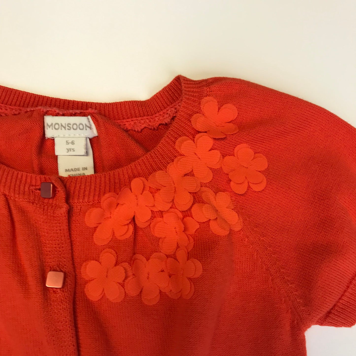 Monsoon Orange Short Sleeve Flowery Cardigan Age 5