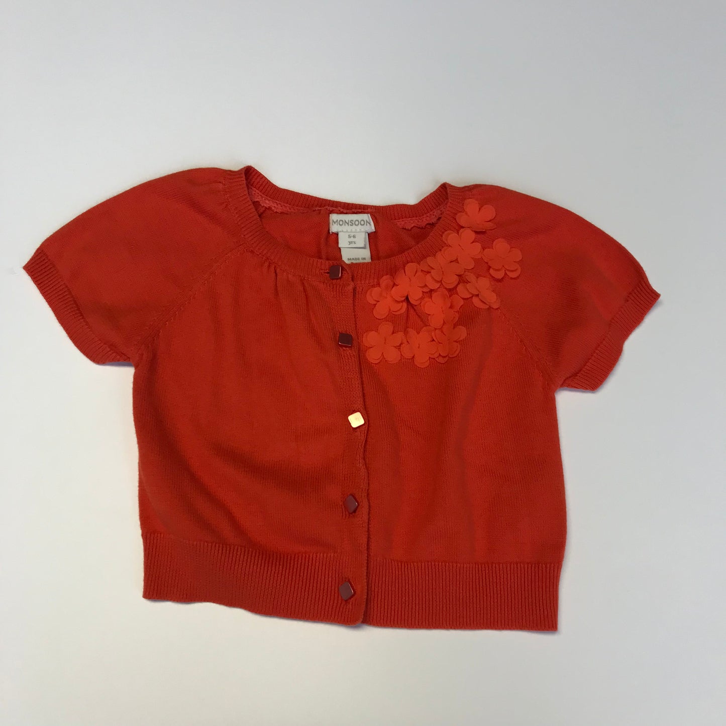 Monsoon Orange Short Sleeve Flowery Cardigan Age 5