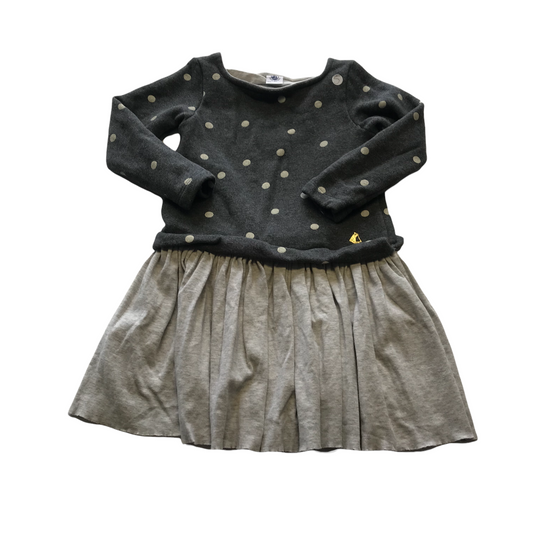 Petit Bateau Grey Dotted Long Sleeve Jersey Dress Age 5