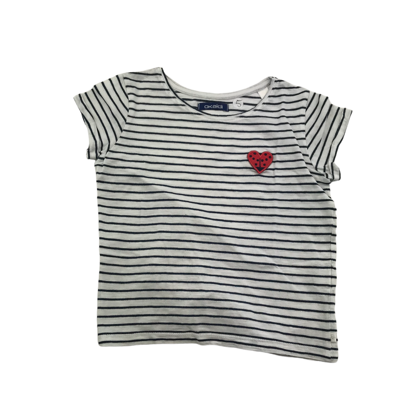 Okaidi White Stripy Love Heart T-shirt Age 5