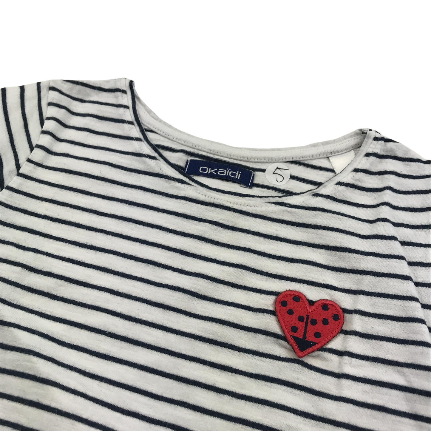 Okaidi White Stripy Love Heart T-shirt Age 5