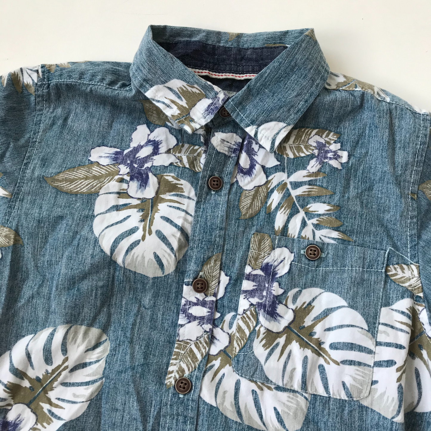 Light Washed-out-style Blue Floral Short Sleeve Shirt Age 10