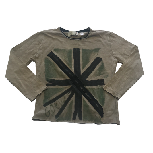 ZARA Boys Grey and Green Union Jack Long Sleeve T-shirt Age 6