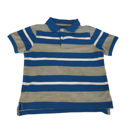 J Khaki Blue and Grey Stripy Polo Shirt Age 6