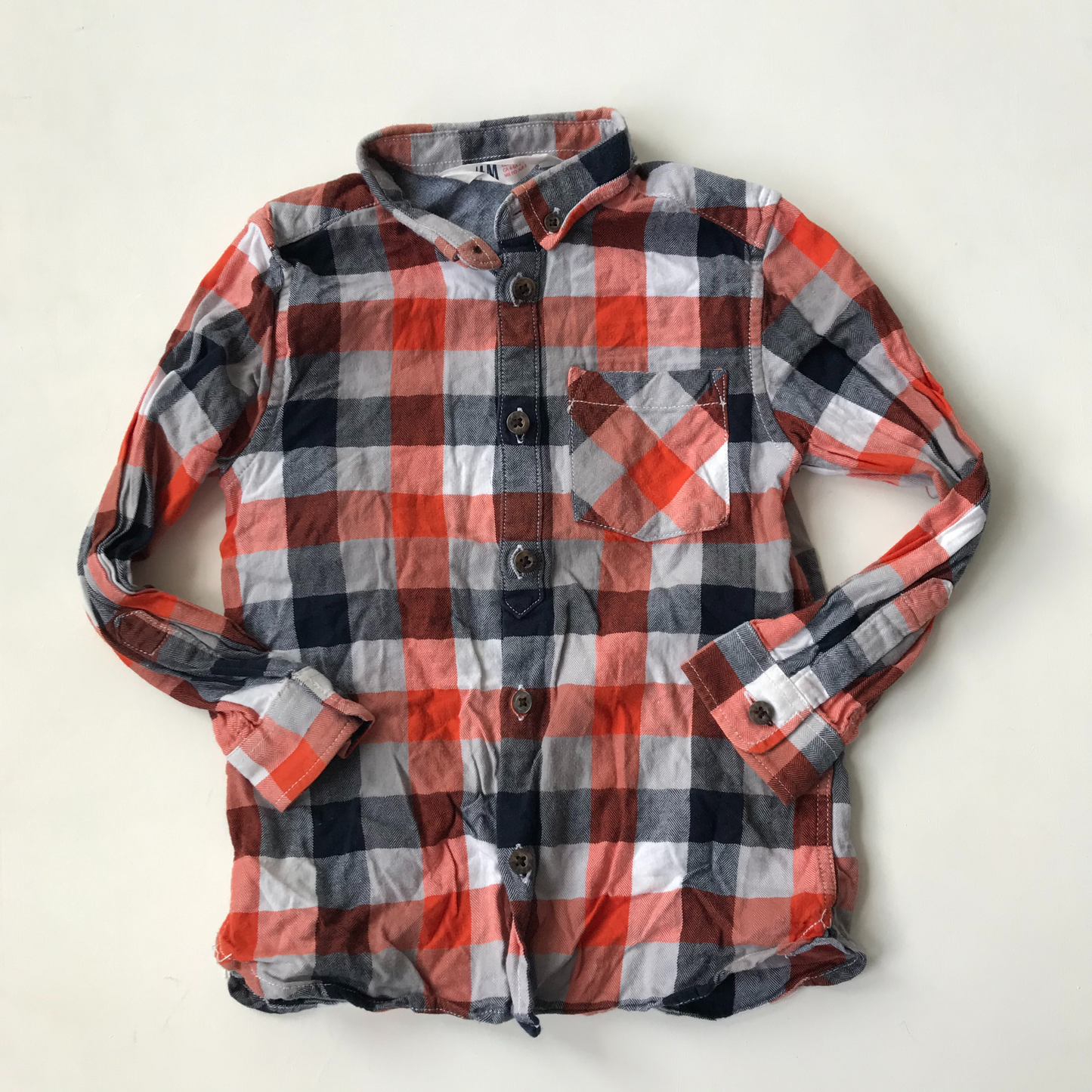 Shirt - Orange Red & Navy Check - Age 4