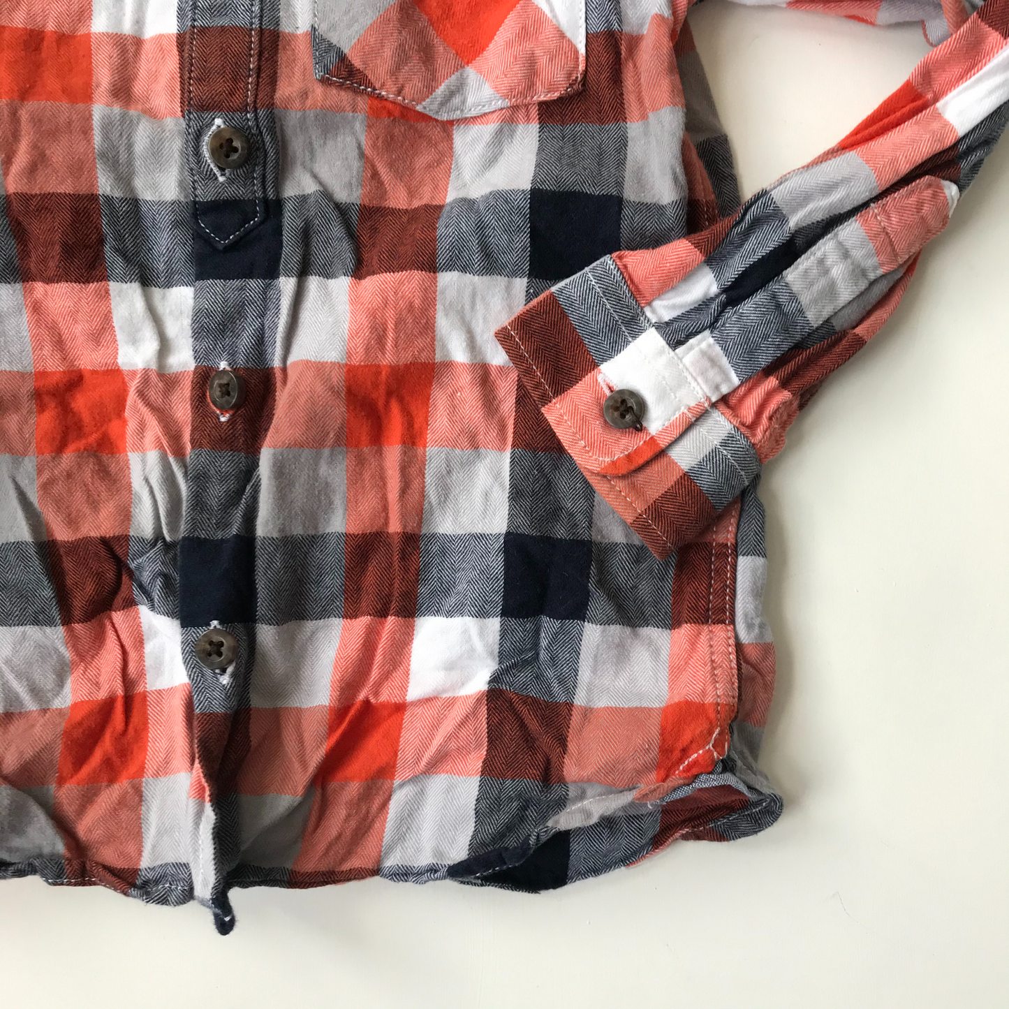 Shirt - Orange Red & Navy Check - Age 4