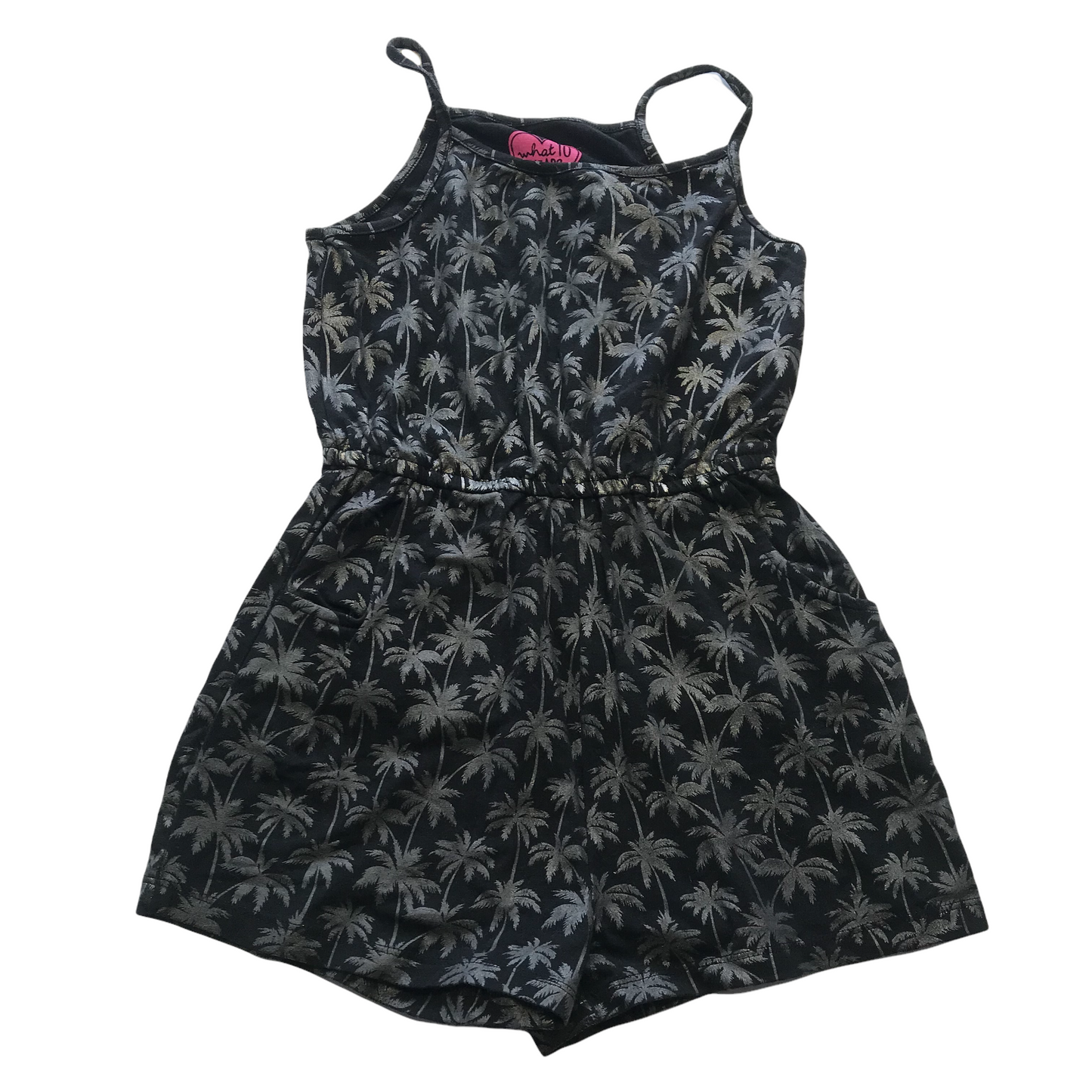 F&F Dark Grey and Silvery Palm Trees Playsuit Age 7