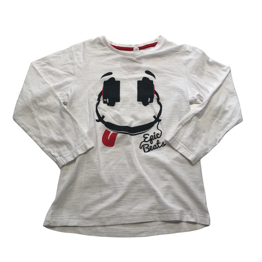 URBN DEPT White Headphones Smiley Long Sleeve T-shirt Age 6