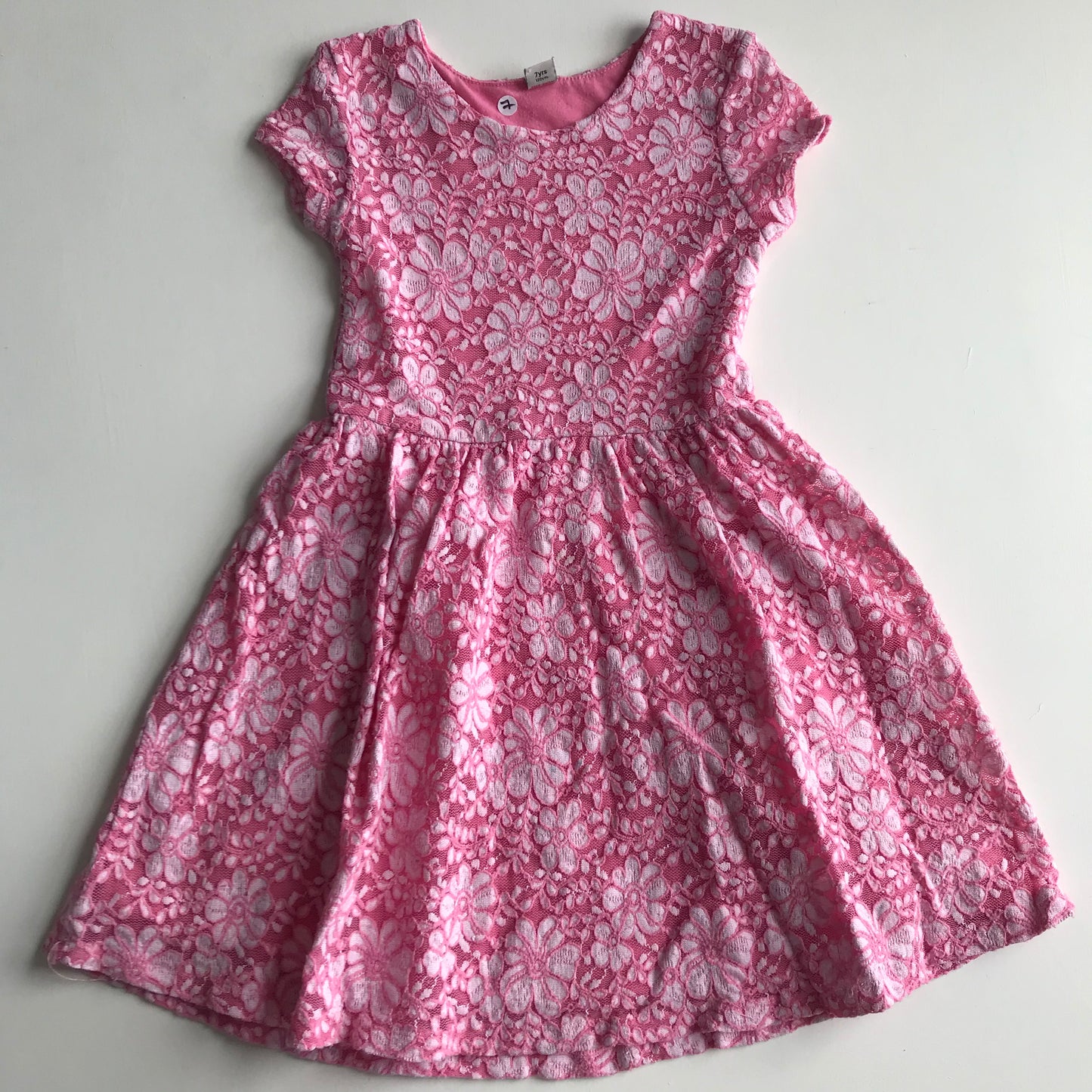 Dress - Pink & White Floral Lace - Age 7