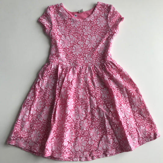 Dress - Pink & White Floral Lace - Age 7